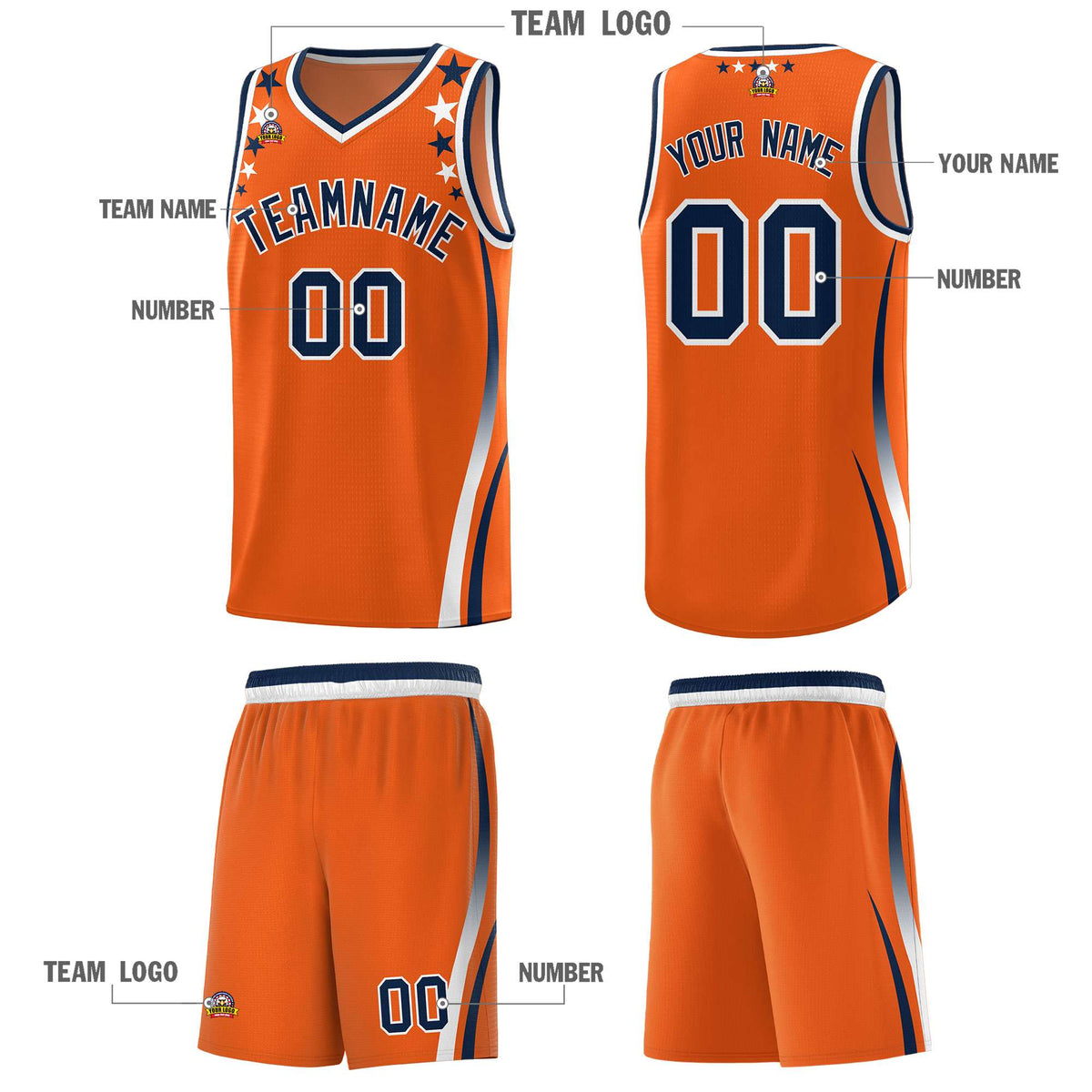 Custom Orange Shoulders Star Pattern Side Color Block Sports Uniform Basketball Jersey|KXKSHOP