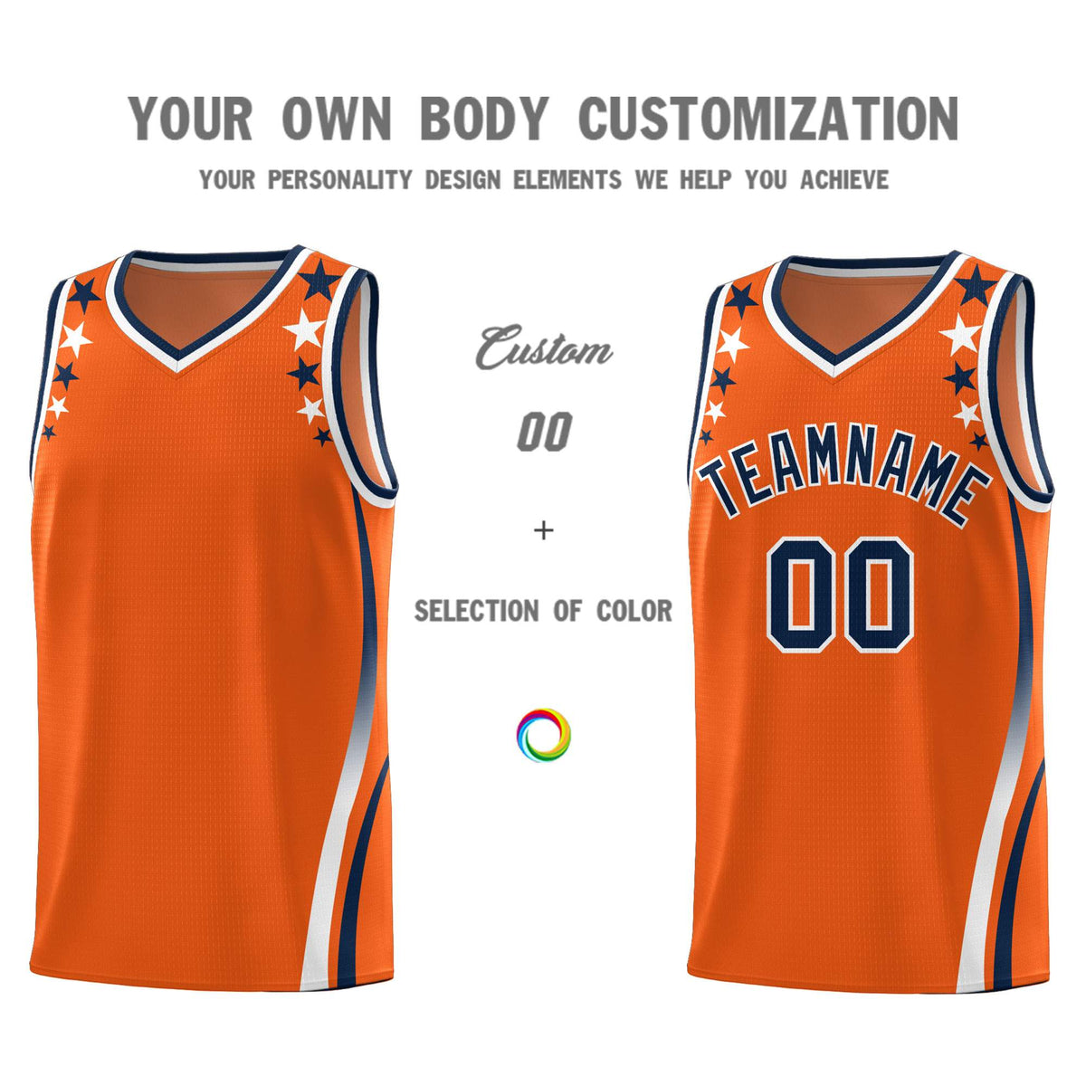 Custom Orange Shoulders Star Pattern Side Color Block Sports Uniform Basketball Jersey|KXKSHOP
