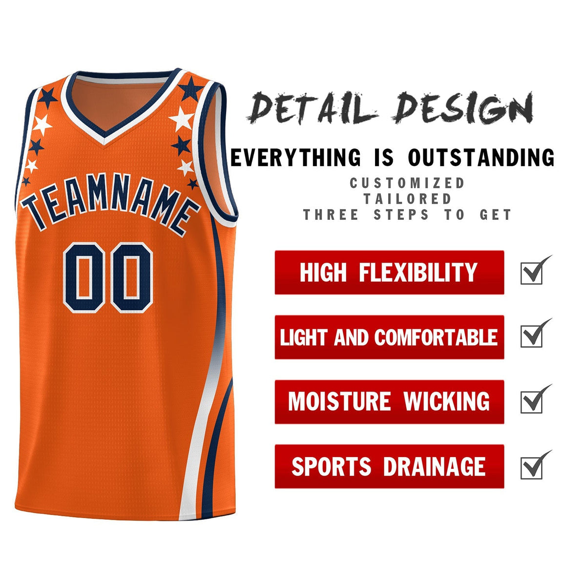 Custom Orange Shoulders Star Pattern Side Color Block Sports Uniform Basketball Jersey|KXKSHOP