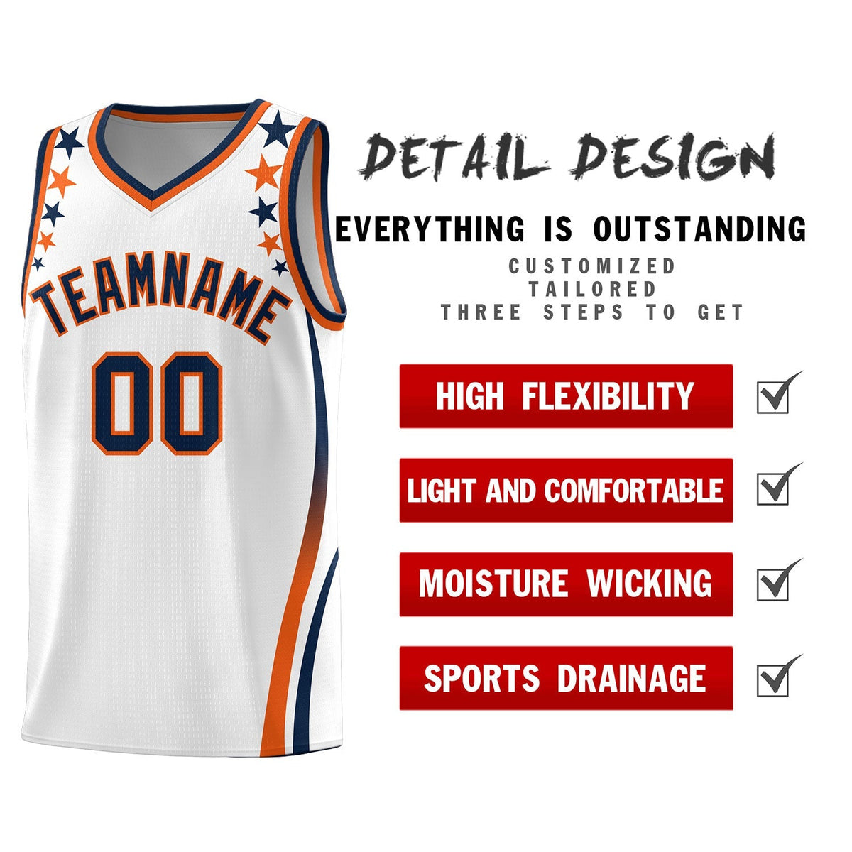Custom White Shoulders Star Pattern Side Color Block Sports Uniform Basketball Jersey|KXKSHOP
