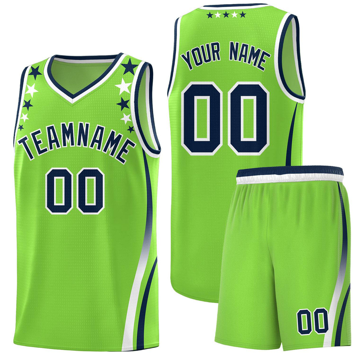 Custom Neon Green Shoulders Star Pattern Side Color Block Sports Uniform Basketball Jersey|KXKSHOP