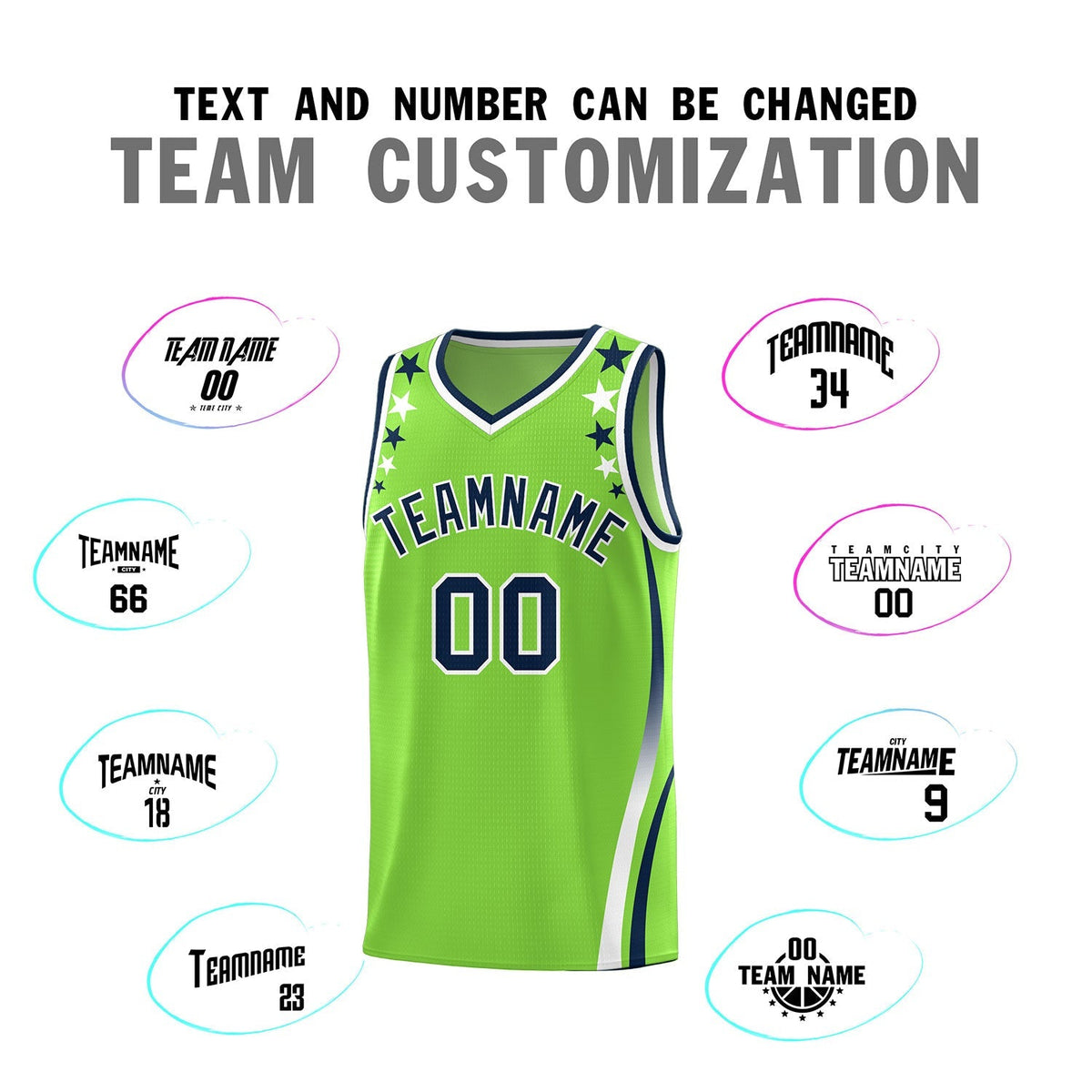 Custom Neon Green Shoulders Star Pattern Side Color Block Sports Uniform Basketball Jersey|KXKSHOP