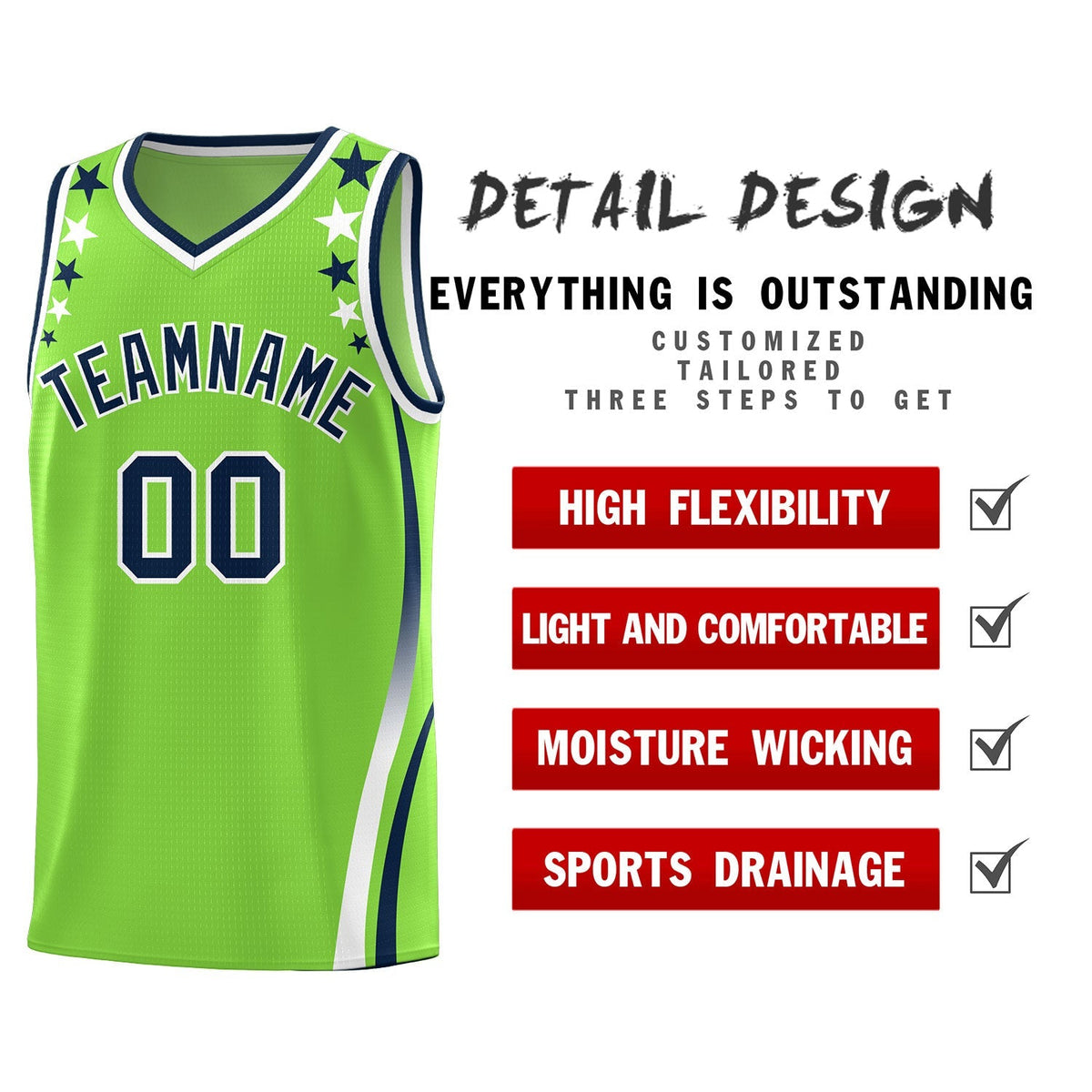 Custom Neon Green Shoulders Star Pattern Side Color Block Sports Uniform Basketball Jersey|KXKSHOP
