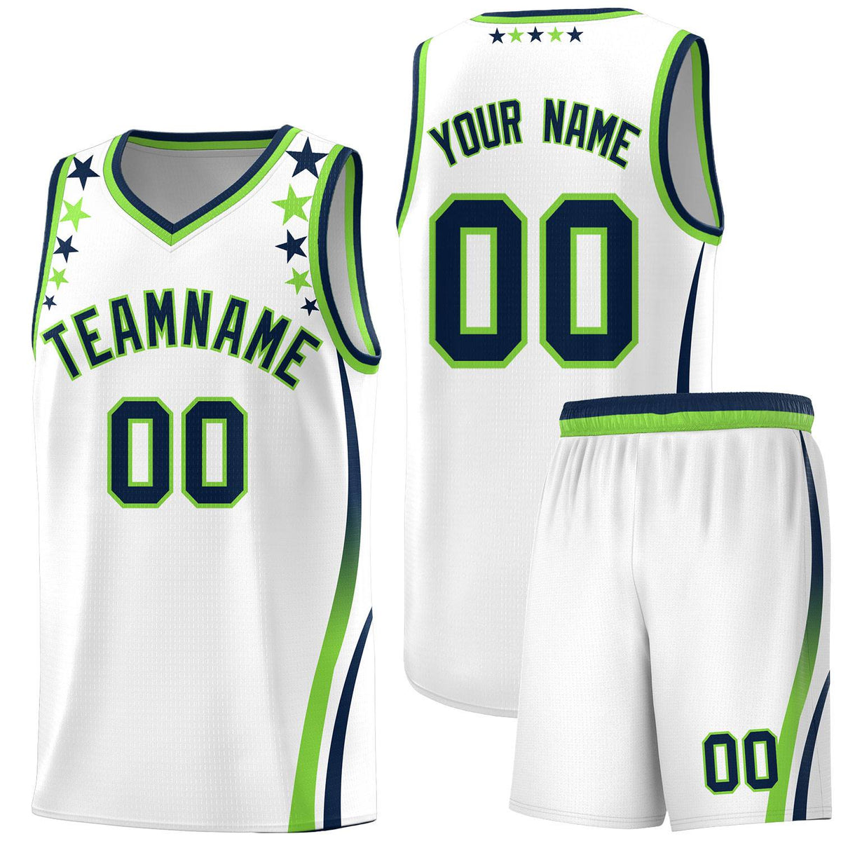 Custom White Shoulders Star Pattern Side Color Block Sports Uniform Basketball Jersey|KXKSHOP
