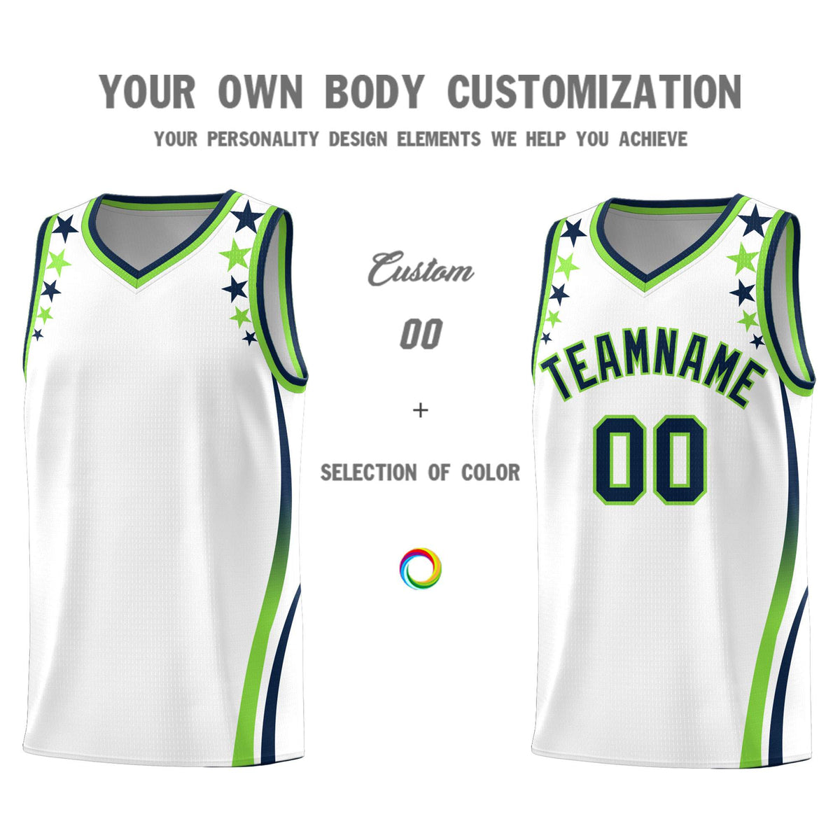 Custom White Shoulders Star Pattern Side Color Block Sports Uniform Basketball Jersey|KXKSHOP