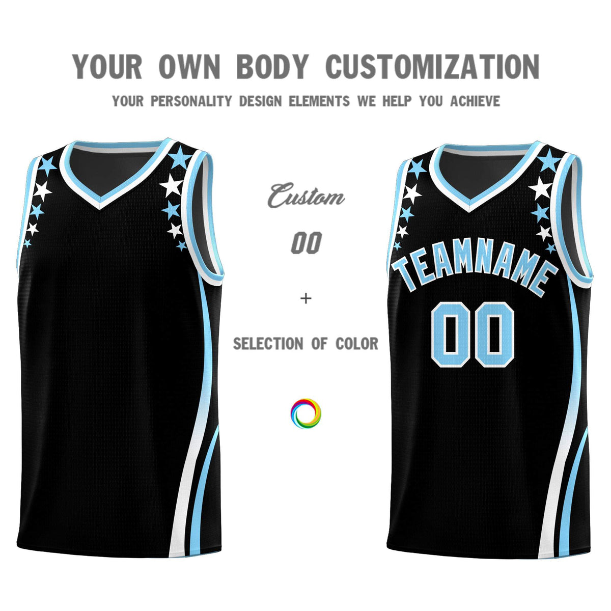 Custom Black Shoulders Star Pattern Side Color Block Sports Uniform Basketball Jersey|KXKSHOP