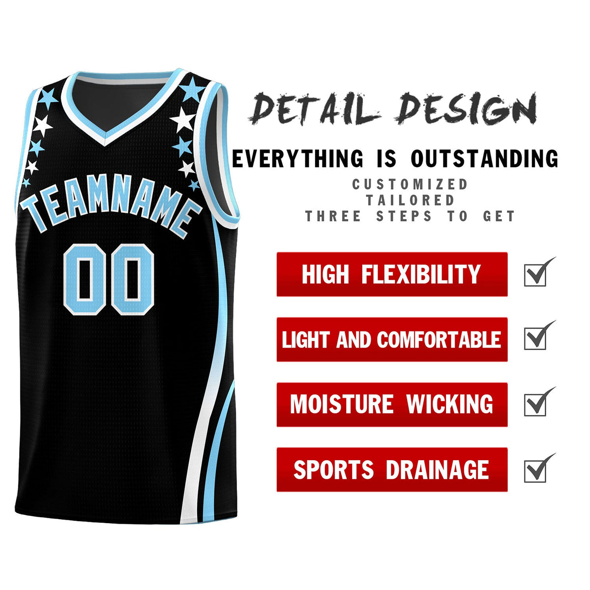 Custom Black Shoulders Star Pattern Side Color Block Sports Uniform Basketball Jersey|KXKSHOP