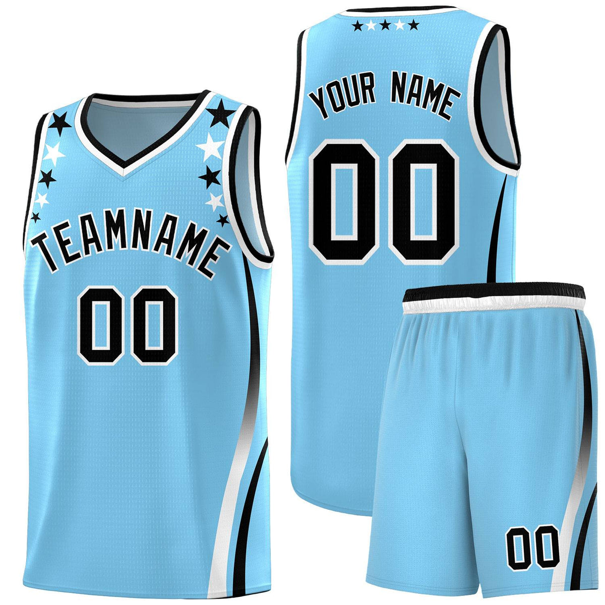 Custom Light Blue Shoulders Star Pattern Side Color Block Sports Uniform Basketball Jersey|KXKSHOP