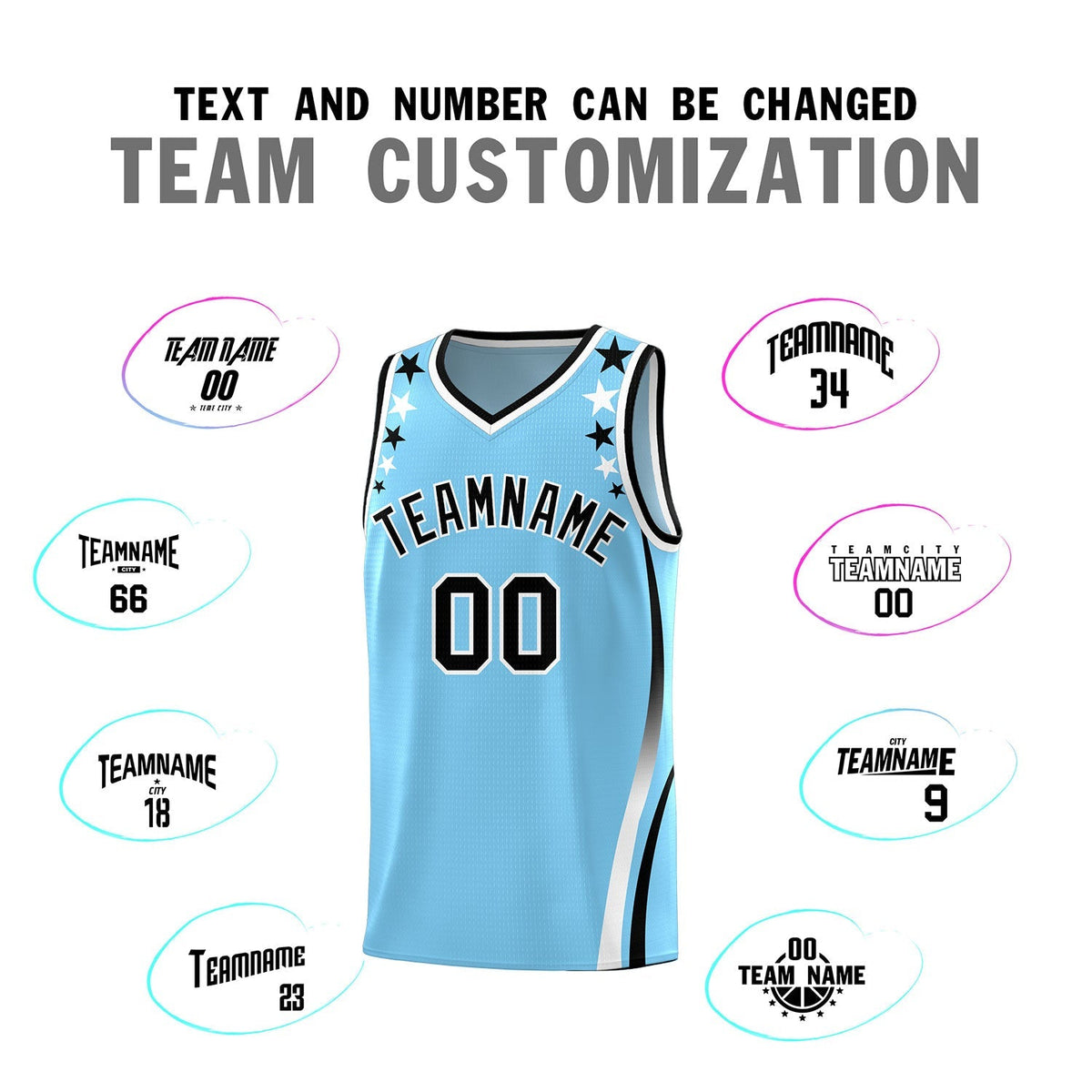 Custom Light Blue Shoulders Star Pattern Side Color Block Sports Uniform Basketball Jersey|KXKSHOP