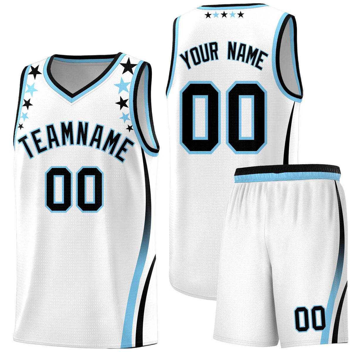 Custom White Shoulders Star Pattern Side Color Block Sports Uniform Basketball Jersey|KXKSHOP