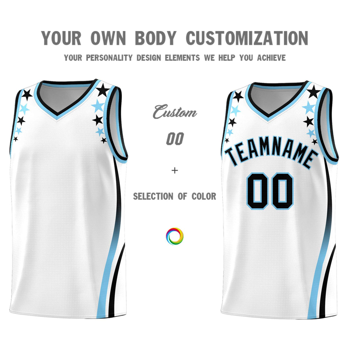 Custom White Shoulders Star Pattern Side Color Block Sports Uniform Basketball Jersey|KXKSHOP