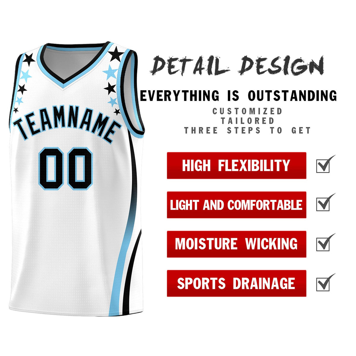 Custom White Shoulders Star Pattern Side Color Block Sports Uniform Basketball Jersey|KXKSHOP
