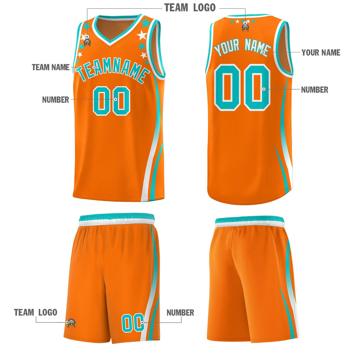 Custom Orange Shoulders Star Pattern Side Color Block Sports Uniform Basketball Jersey|KXKSHOP