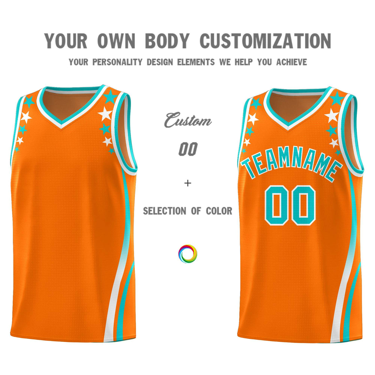 Custom Orange Shoulders Star Pattern Side Color Block Sports Uniform Basketball Jersey|KXKSHOP