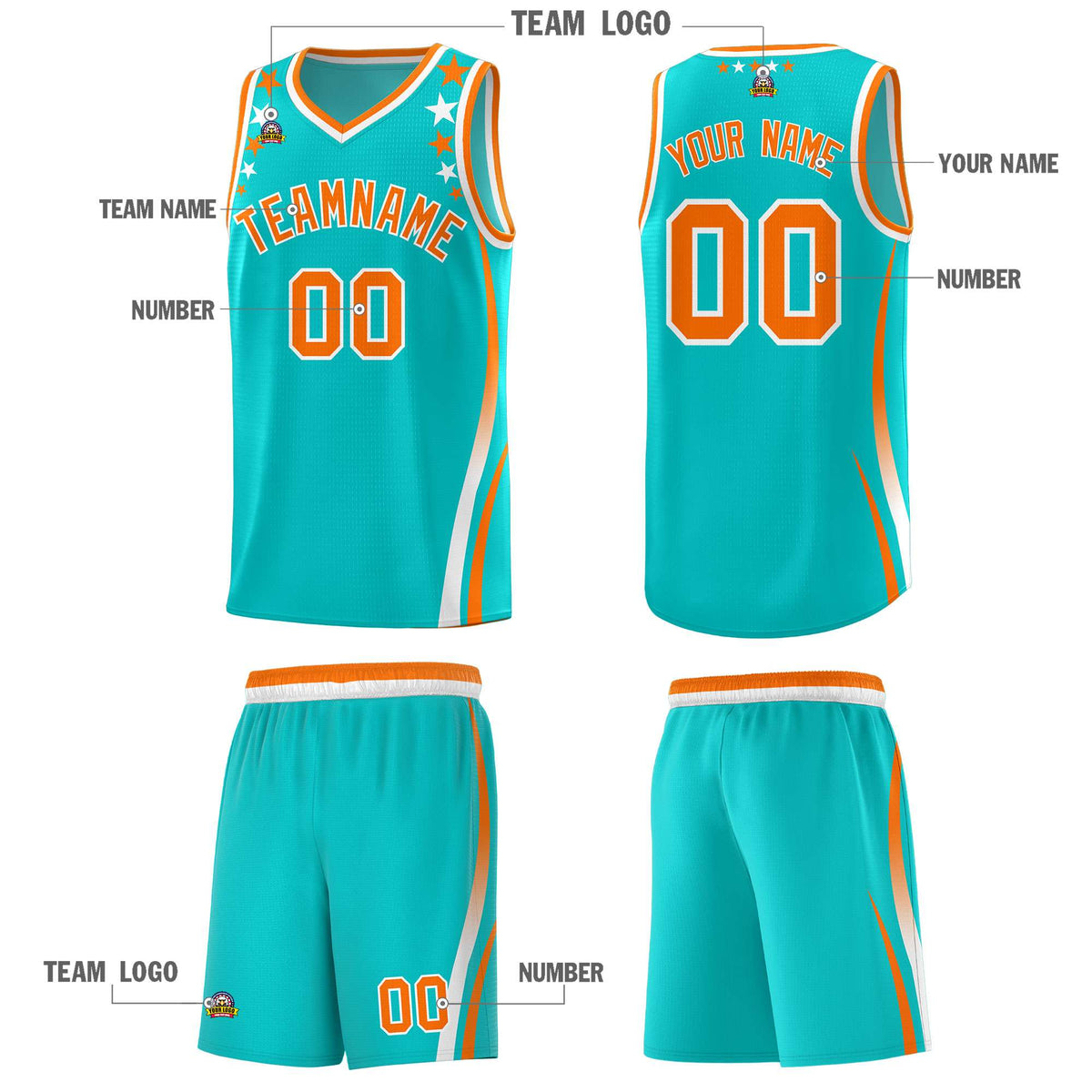 Custom Sky Blue Shoulders Star Pattern Side Color Block Sports Uniform Basketball Jersey|KXKSHOP