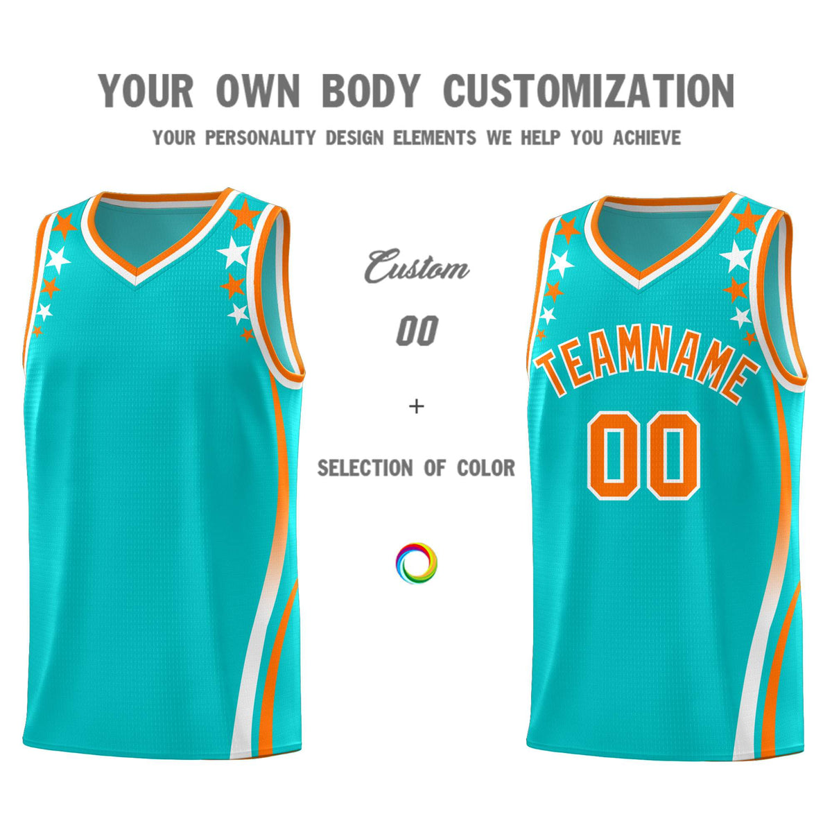 Custom Sky Blue Shoulders Star Pattern Side Color Block Sports Uniform Basketball Jersey|KXKSHOP