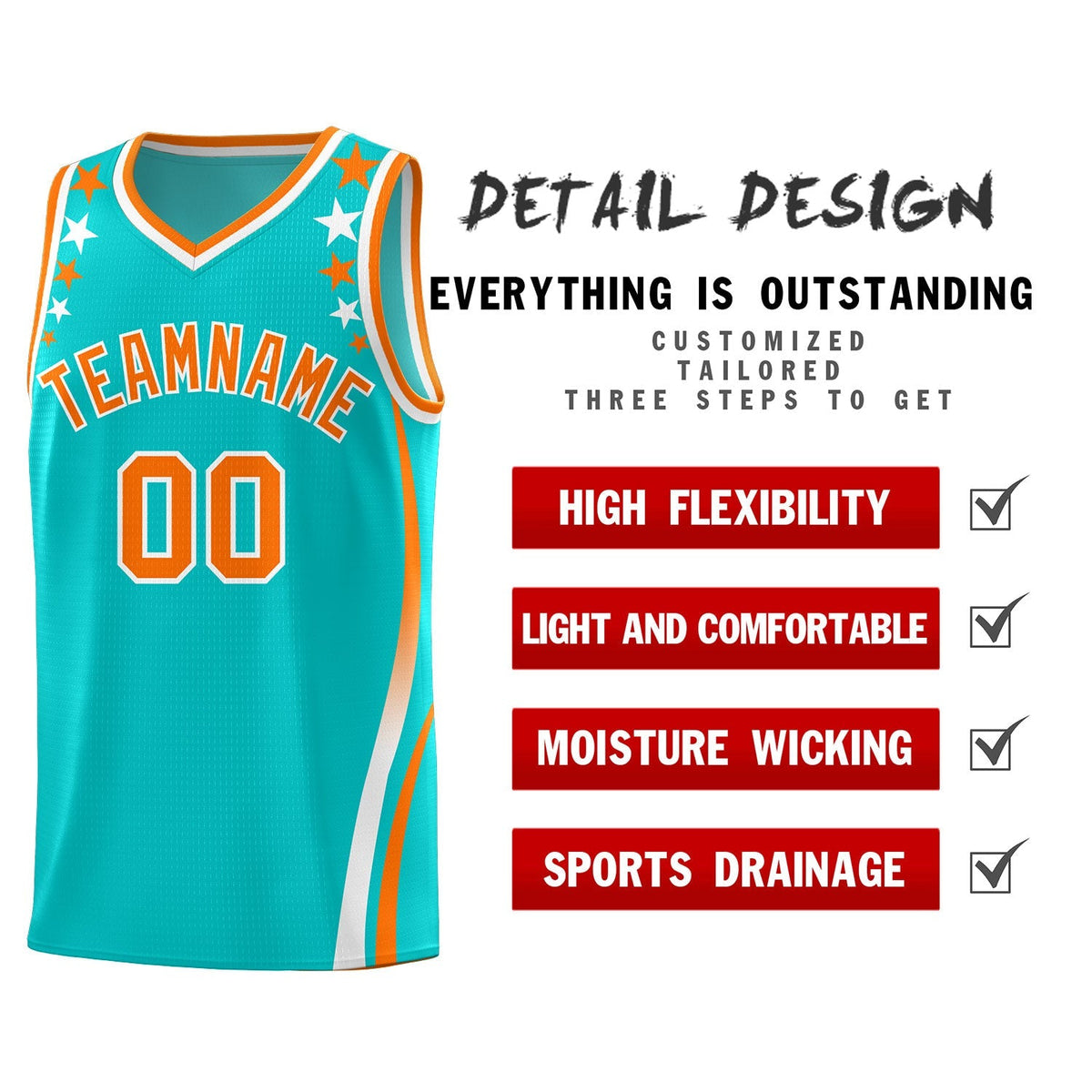 Custom Sky Blue Shoulders Star Pattern Side Color Block Sports Uniform Basketball Jersey|KXKSHOP