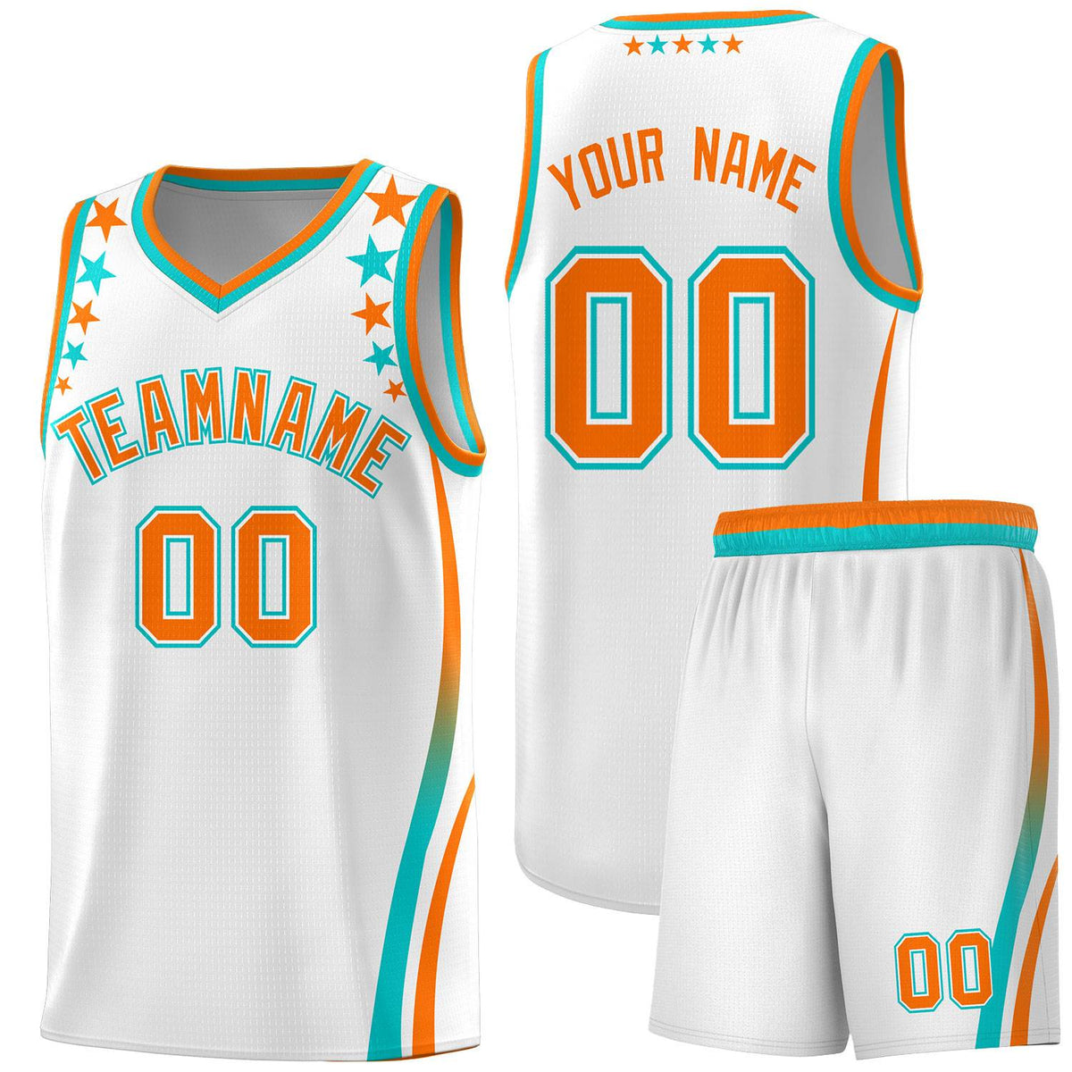 Custom White Shoulders Star Pattern Side Color Block Sports Uniform Basketball Jersey|KXKSHOP