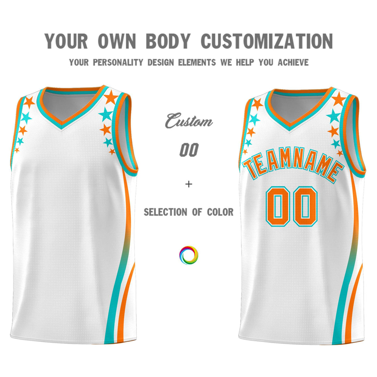 Custom White Shoulders Star Pattern Side Color Block Sports Uniform Basketball Jersey|KXKSHOP