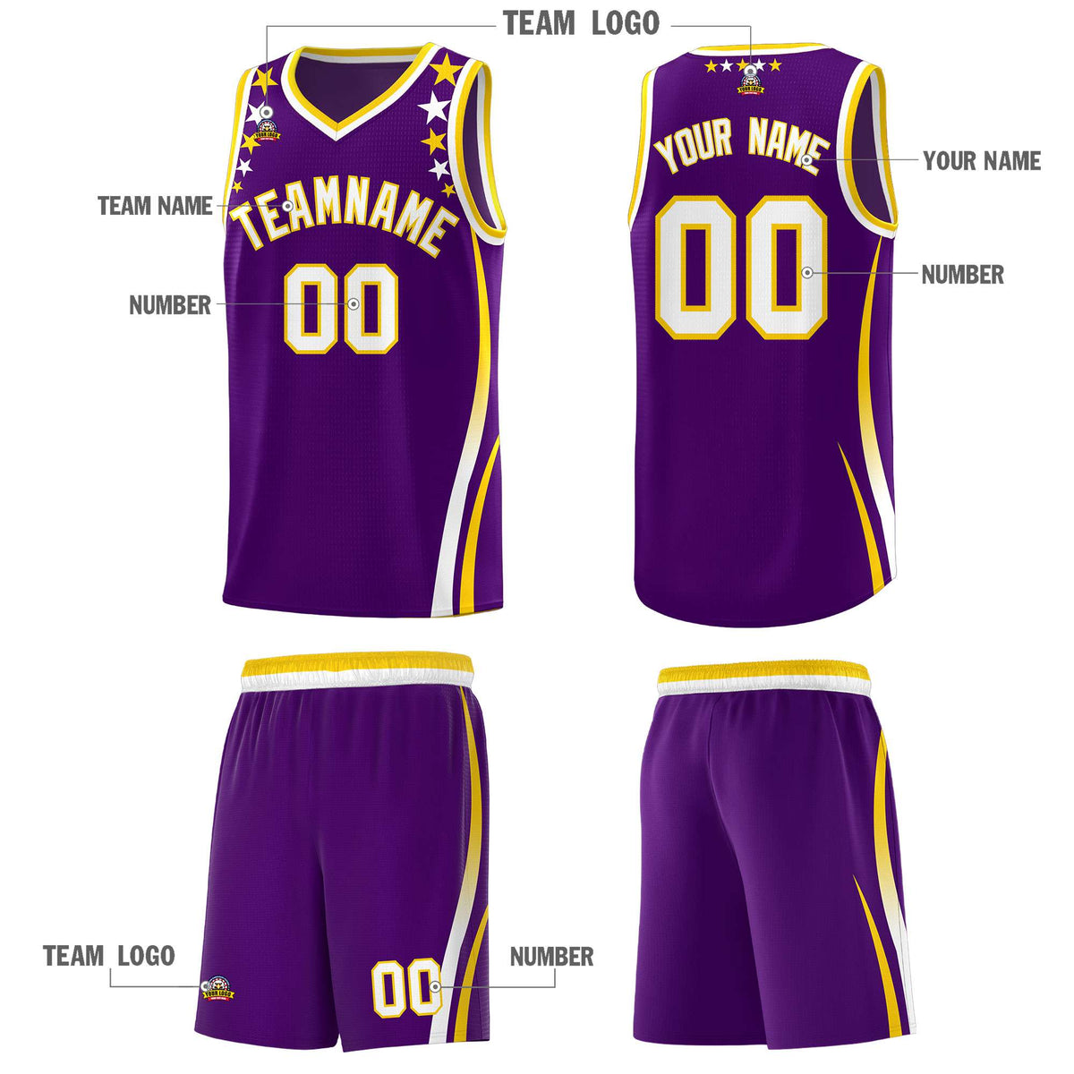 Custom Purple Shoulders Star Pattern Side Color Block Sports Uniform Basketball Jersey|KXKSHOP