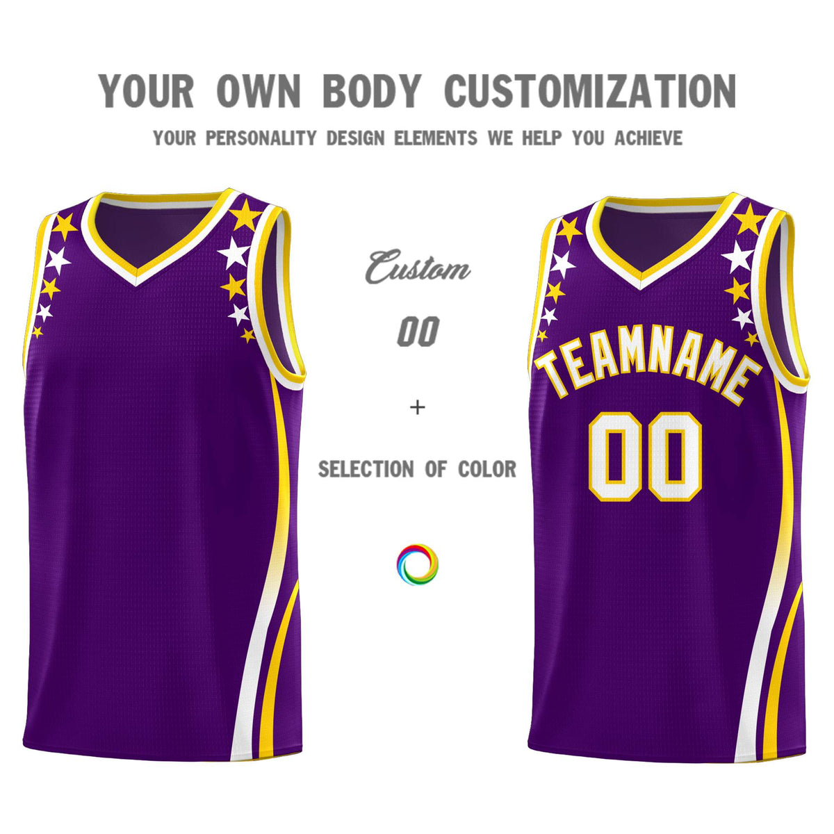 Custom Purple Shoulders Star Pattern Side Color Block Sports Uniform Basketball Jersey|KXKSHOP