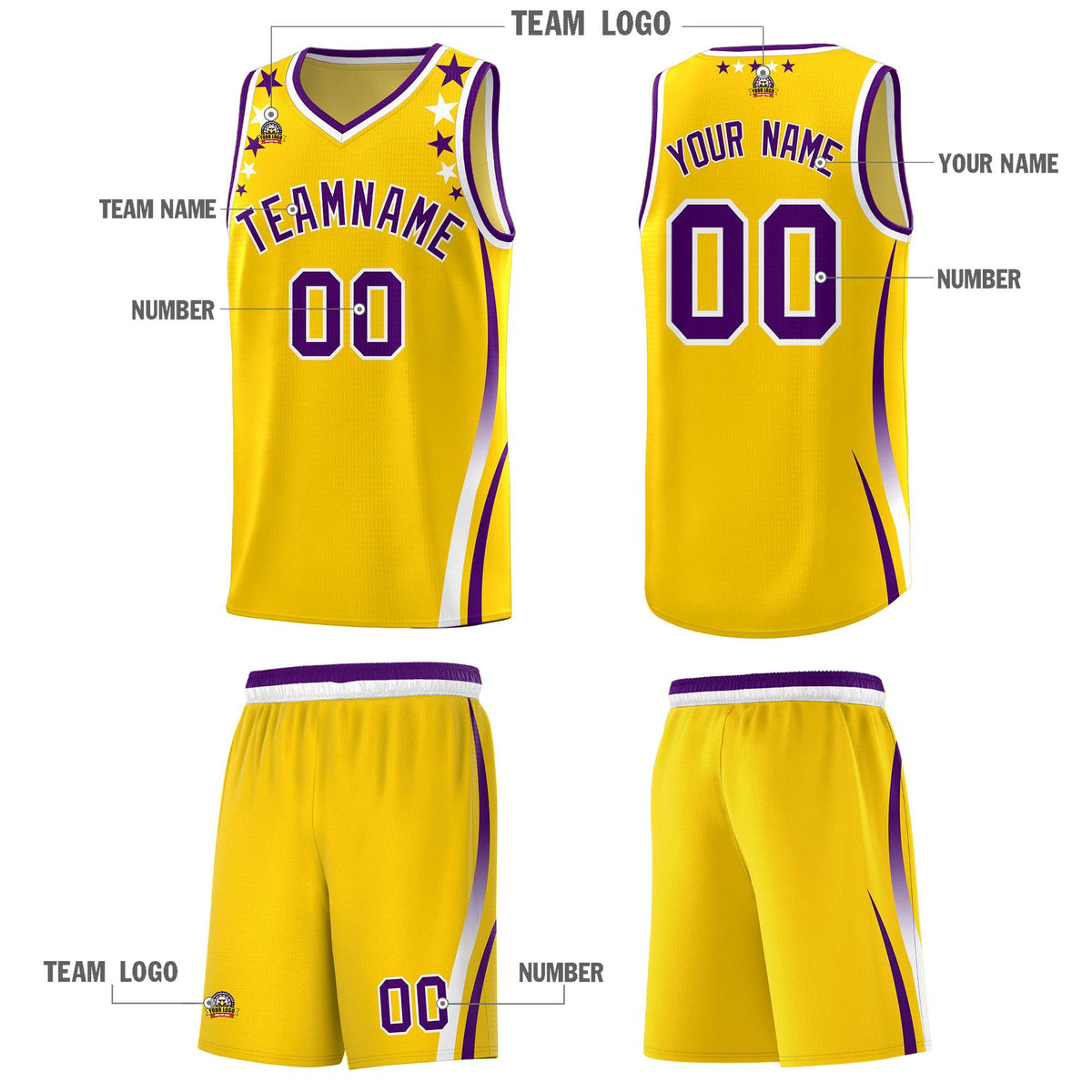 Custom Gold Shoulders Star Pattern Side Color Block Sports Uniform Basketball Jersey|KXKSHOP