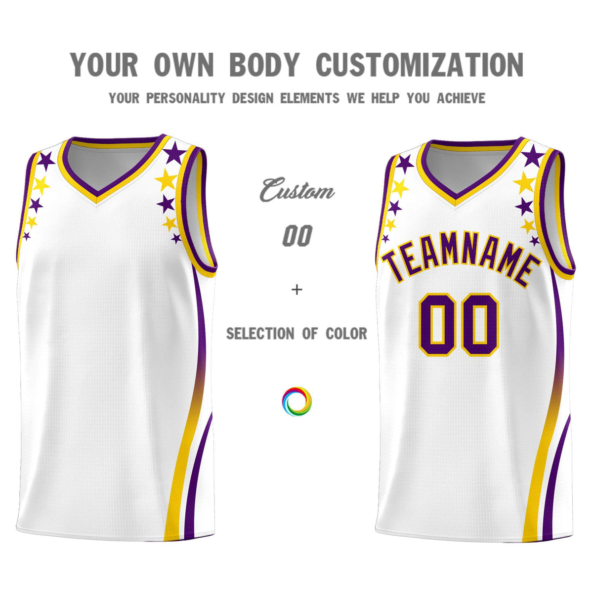 Custom White Shoulders Star Pattern Side Color Block Sports Uniform Basketball Jersey|KXKSHOP