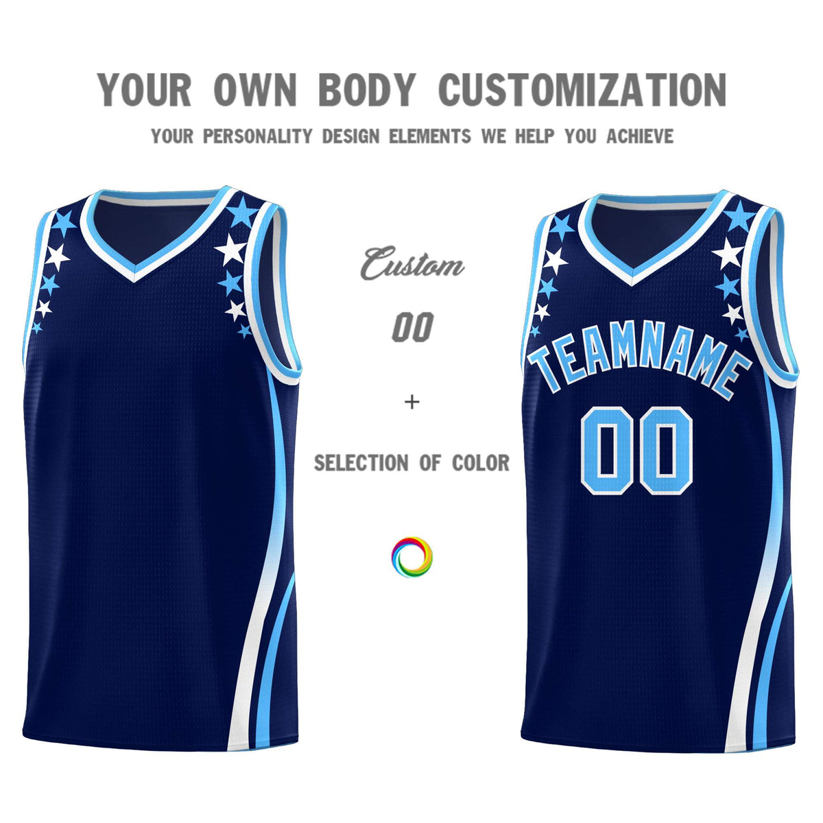 Custom Navy Shoulders Star Pattern Side Color Block Sports Uniform Basketball Jersey|KXKSHOP