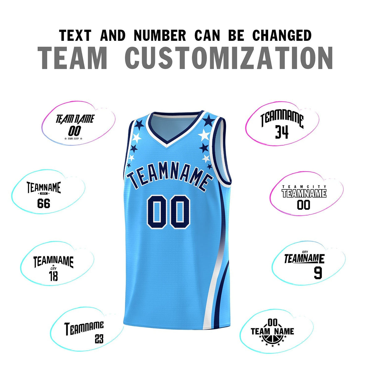 Custom Light Blue Shoulders Star Pattern Side Color Block Sports Uniform Basketball Jersey|KXKSHOP