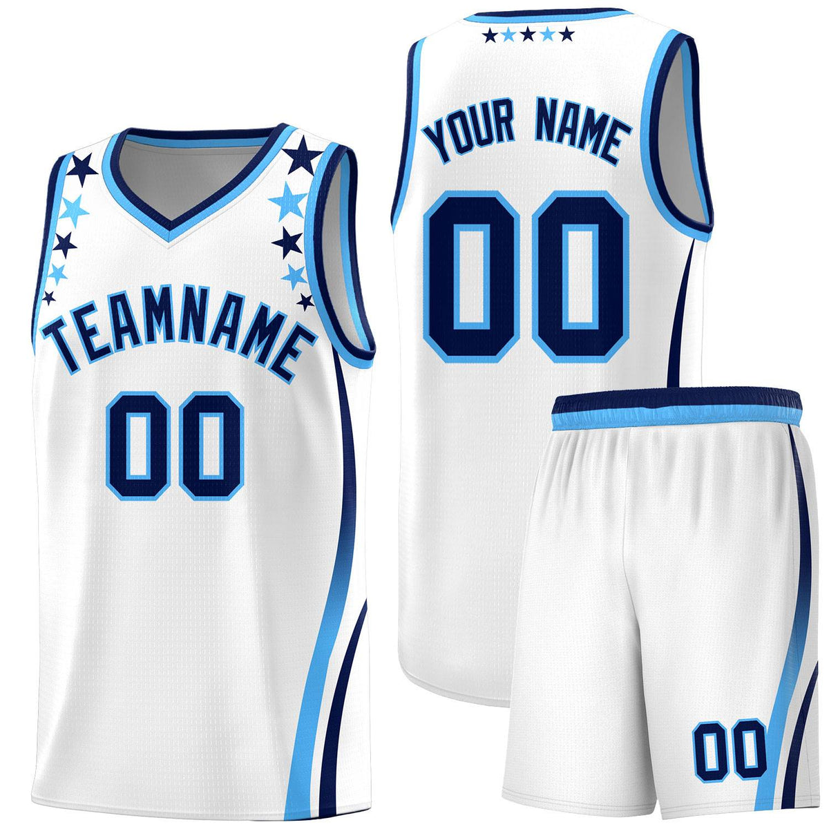 Custom White Shoulders Star Pattern Side Color Block Sports Uniform Basketball Jersey|KXKSHOP