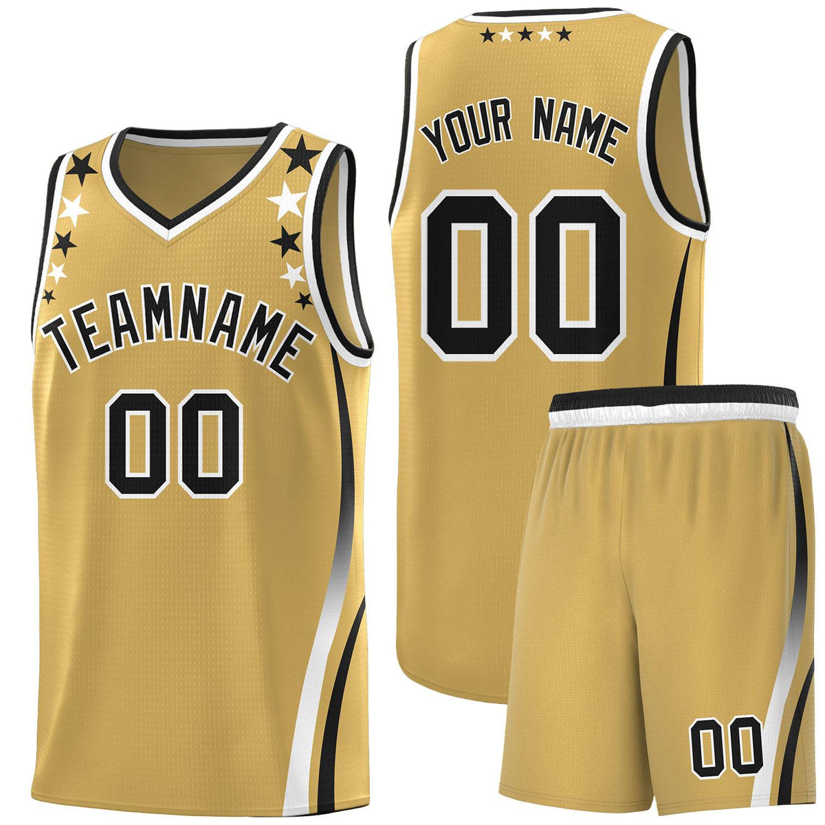 Custom Old Gold Shoulders Star Pattern Side Color Block Sports Uniform Basketball Jersey|KXKSHOP