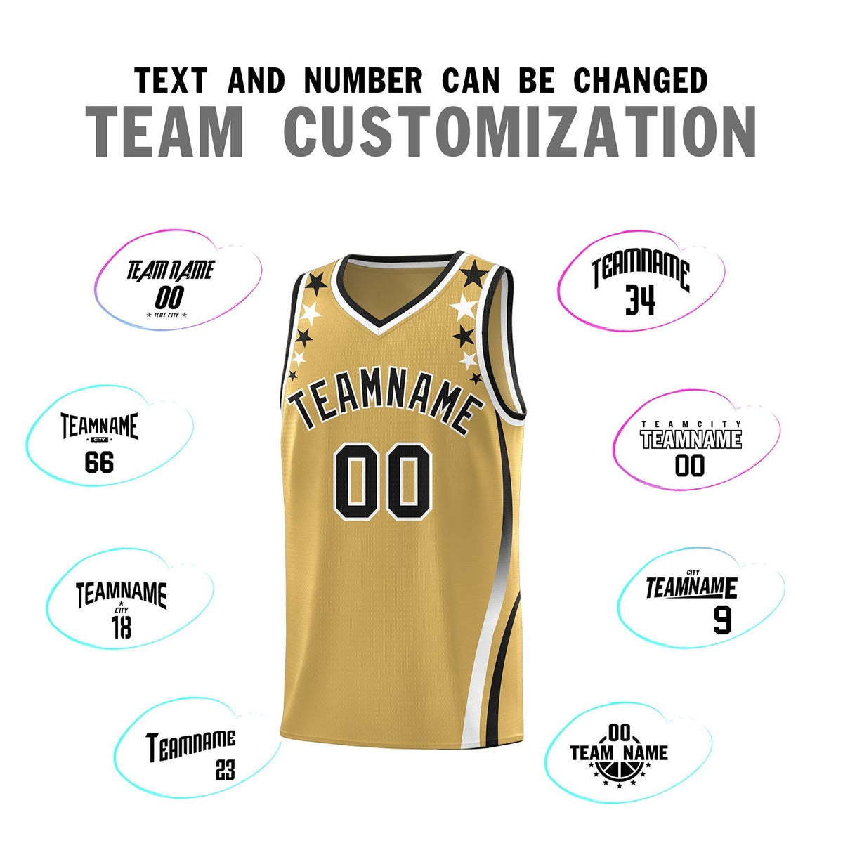 Custom Old Gold Shoulders Star Pattern Side Color Block Sports Uniform Basketball Jersey|KXKSHOP