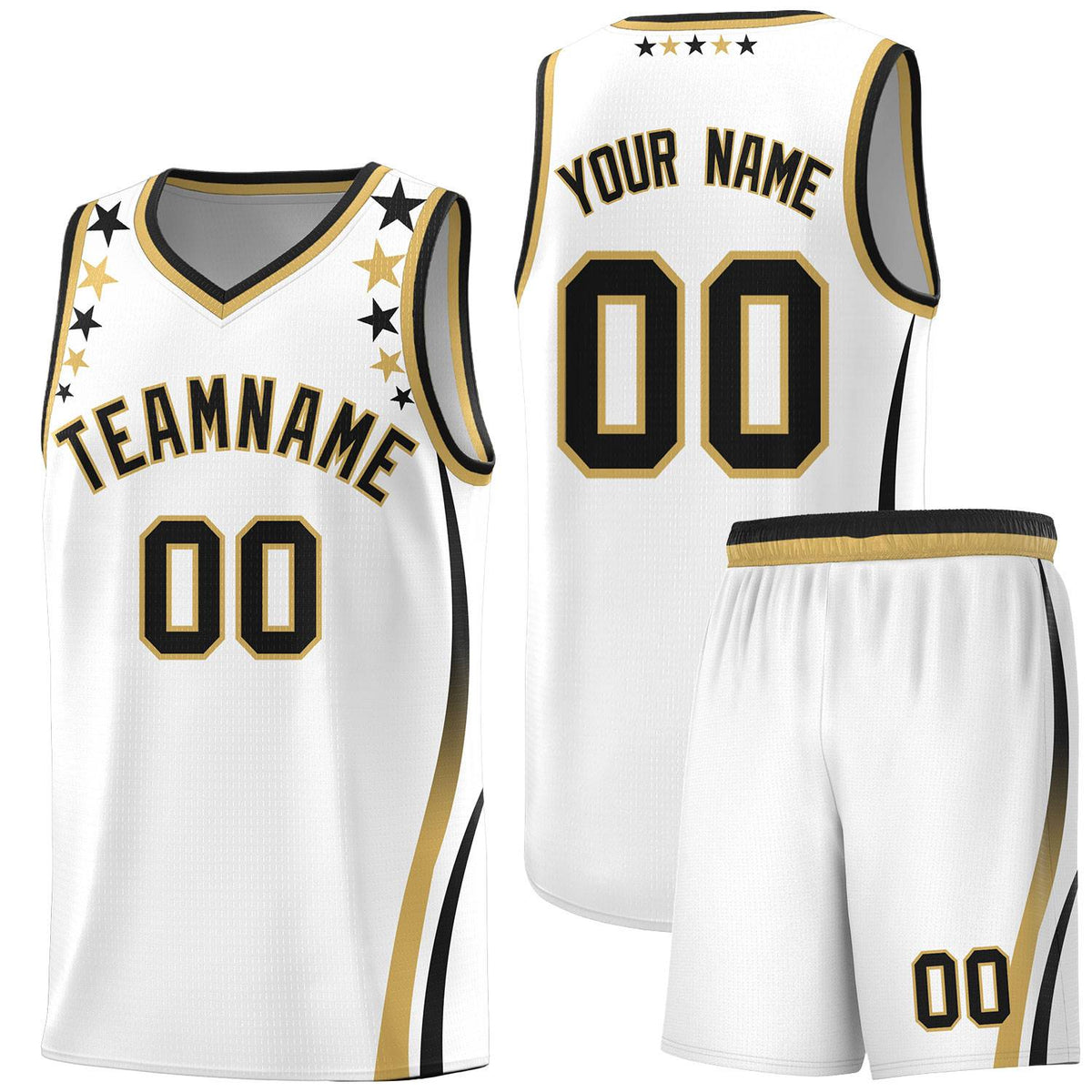Custom White Shoulders Star Pattern Side Color Block Sports Uniform Basketball Jersey|KXKSHOP