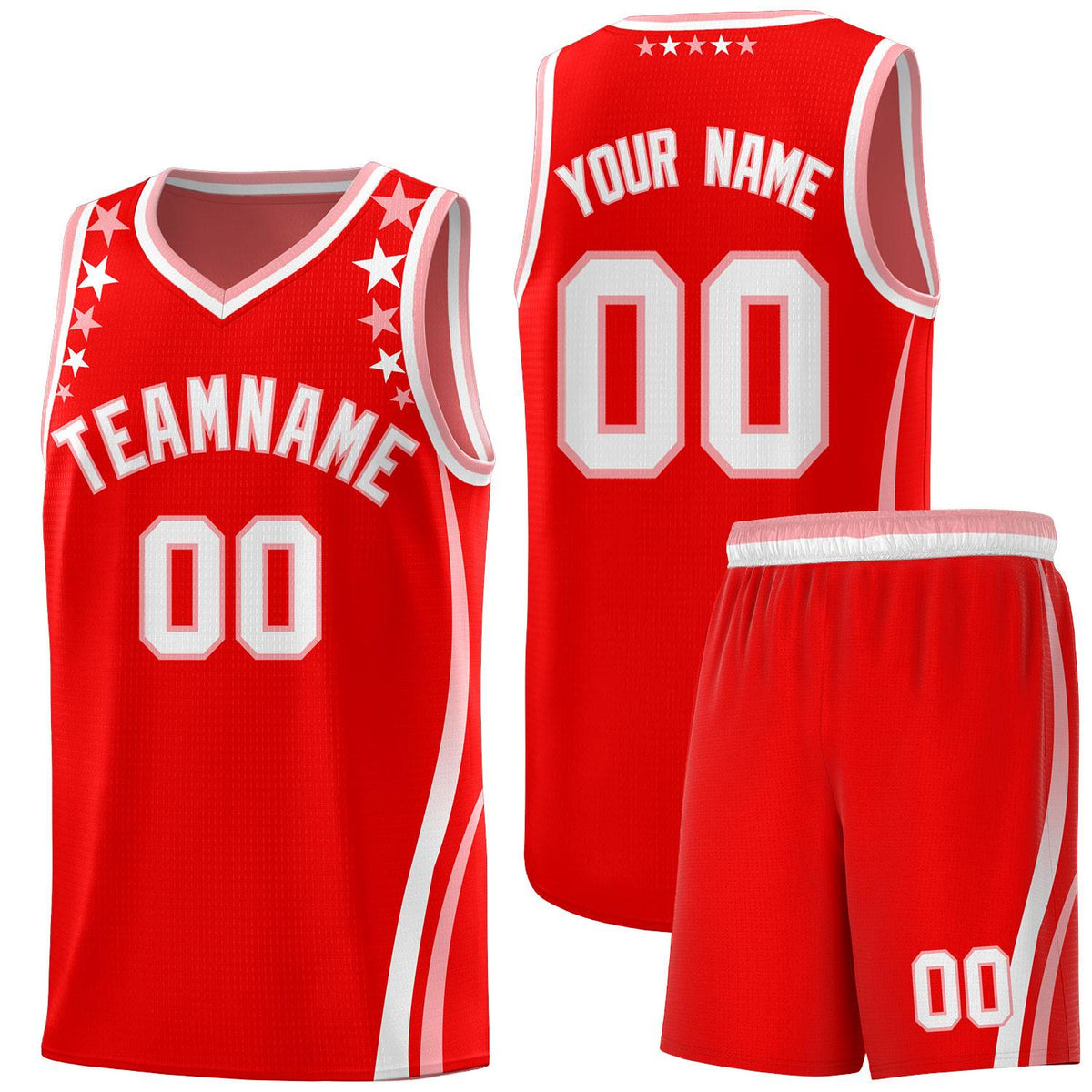 Custom Red Shoulders Star Pattern Side Color Block Sports Uniform Basketball Jersey|KXKSHOP