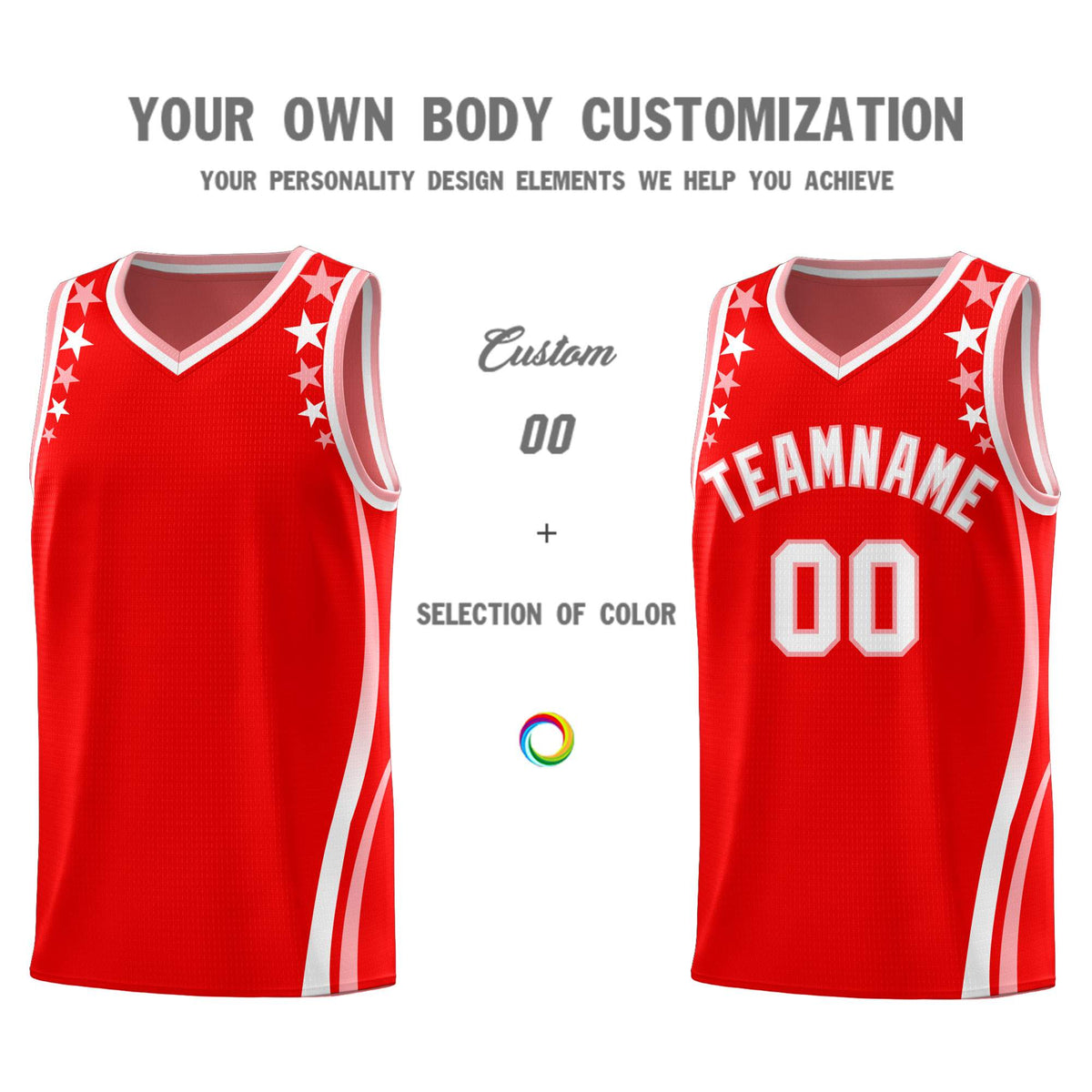 Custom Red Shoulders Star Pattern Side Color Block Sports Uniform Basketball Jersey|KXKSHOP