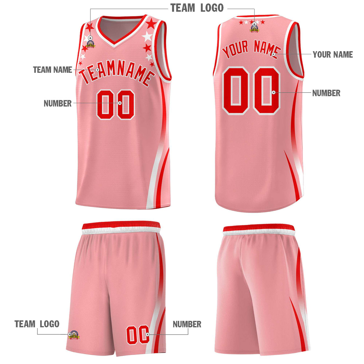 Custom Pink Shoulders Star Pattern Side Color Block Sports Uniform Basketball Jersey|KXKSHOP
