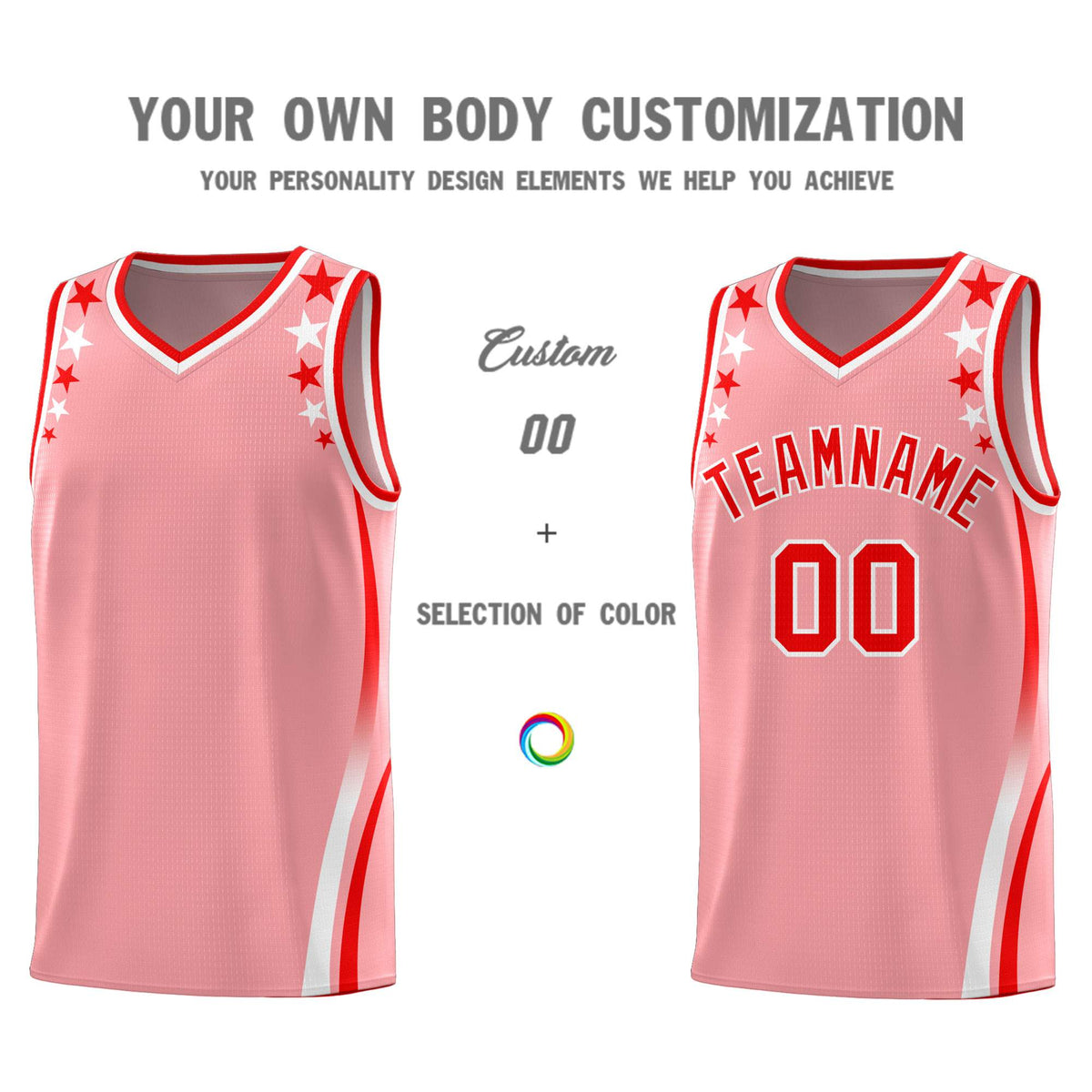 Custom Pink Shoulders Star Pattern Side Color Block Sports Uniform Basketball Jersey|KXKSHOP