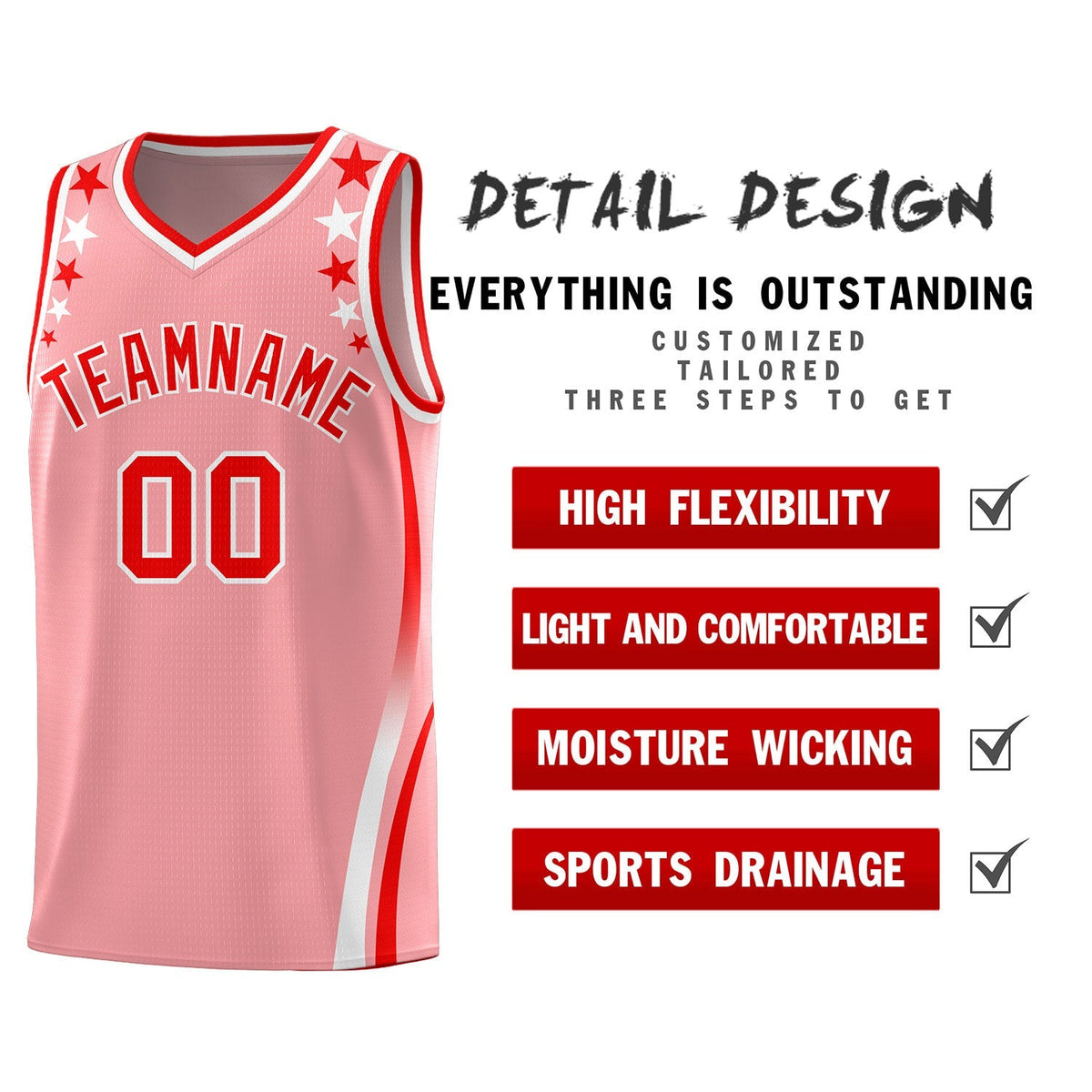 Custom Pink Shoulders Star Pattern Side Color Block Sports Uniform Basketball Jersey|KXKSHOP