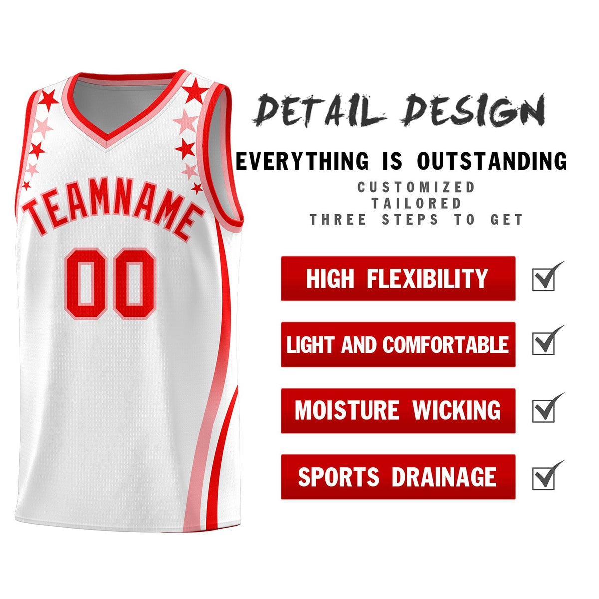 Custom White Shoulders Star Pattern Side Color Block Sports Uniform Basketball Jersey|KXKSHOP