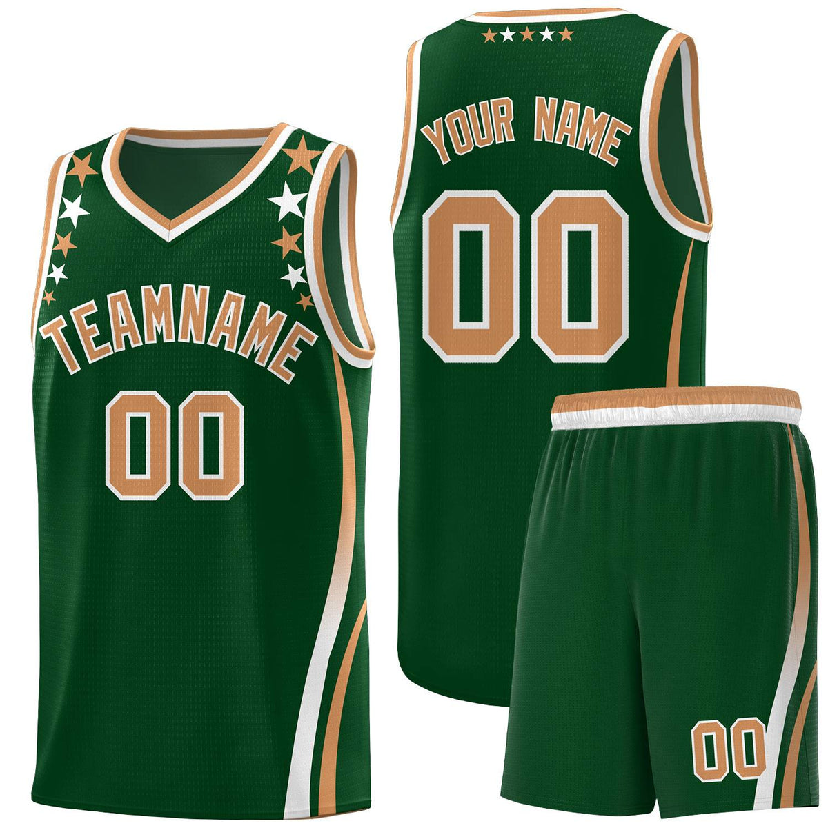 Custom Green Shoulders Star Pattern Side Color Block Sports Uniform Basketball Jersey|KXKSHOP