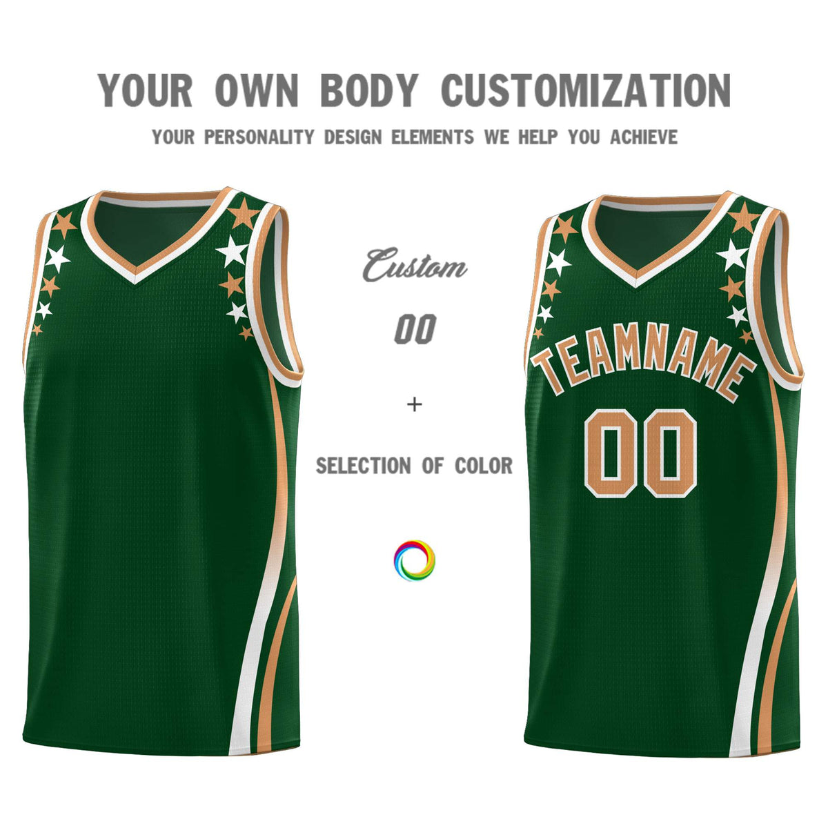 Custom Green Shoulders Star Pattern Side Color Block Sports Uniform Basketball Jersey|KXKSHOP