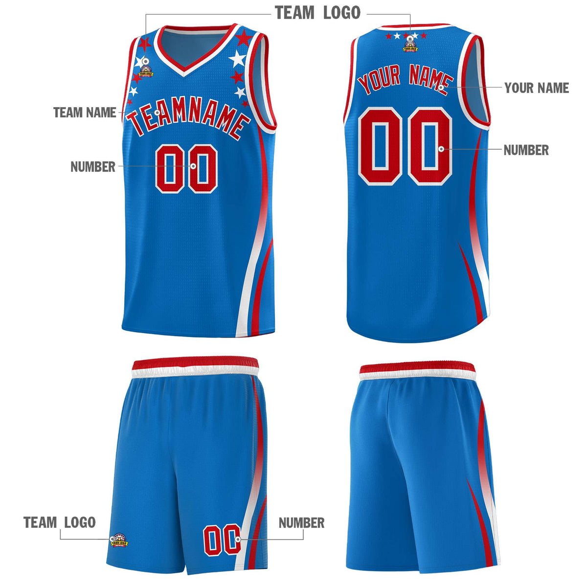 Custom Royal Shoulders Star Pattern Side Color Block Sports Uniform Basketball Jersey|KXKSHOP