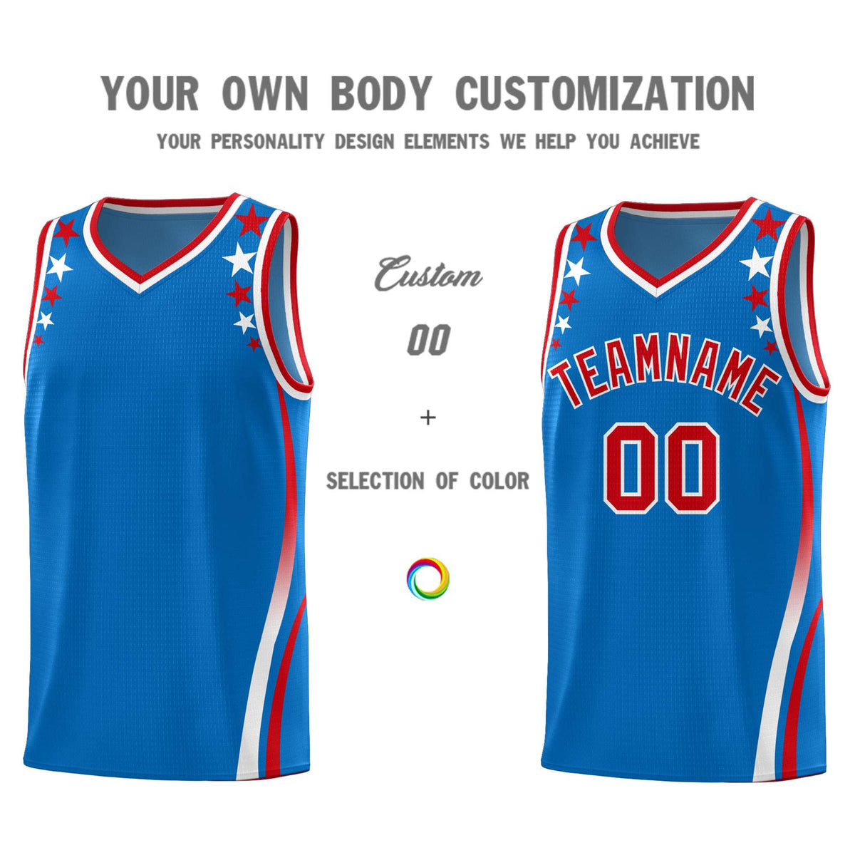 Custom Royal Shoulders Star Pattern Side Color Block Sports Uniform Basketball Jersey|KXKSHOP