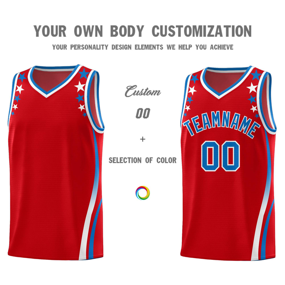 Custom Red Shoulders Star Pattern Side Color Block Sports Uniform Basketball Jersey|KXKSHOP