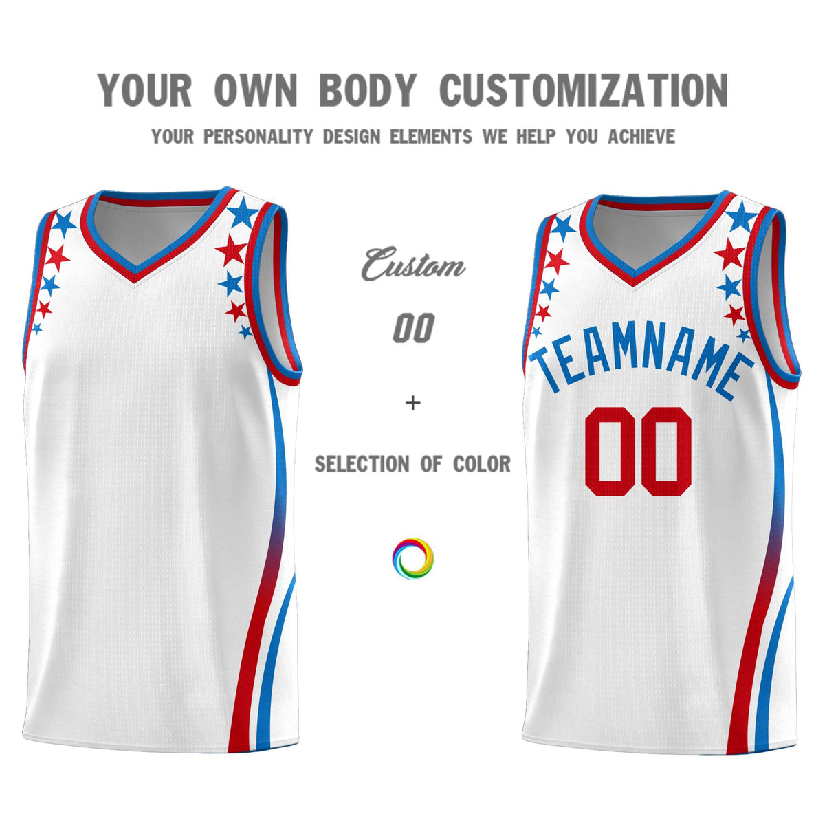 Custom White Shoulders Star Pattern Side Color Block Sports Uniform Basketball Jersey|KXKSHOP