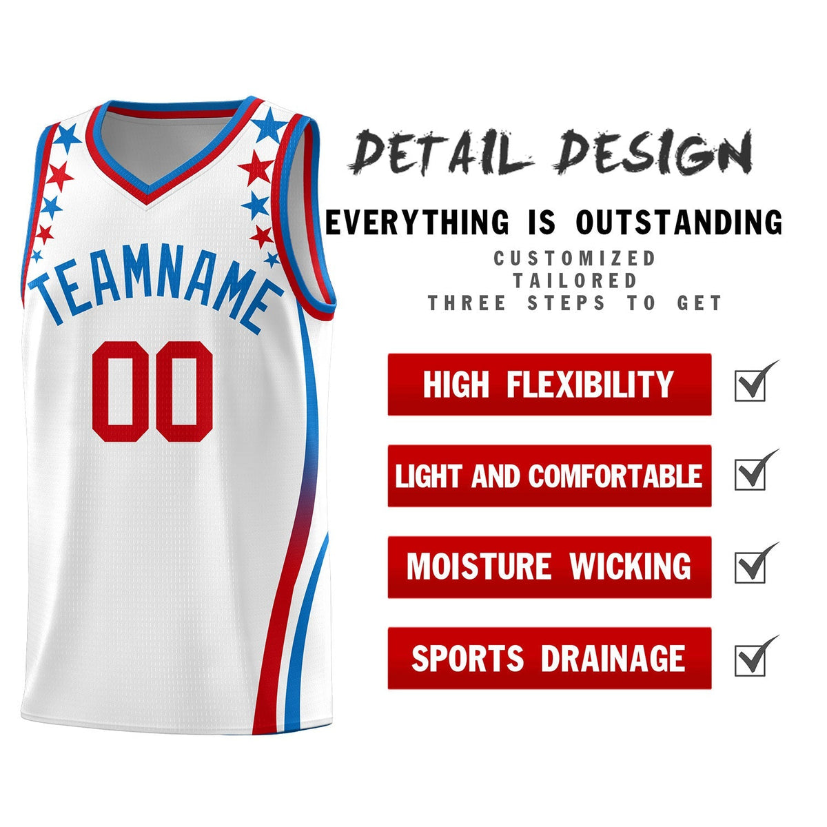 Custom White Shoulders Star Pattern Side Color Block Sports Uniform Basketball Jersey|KXKSHOP