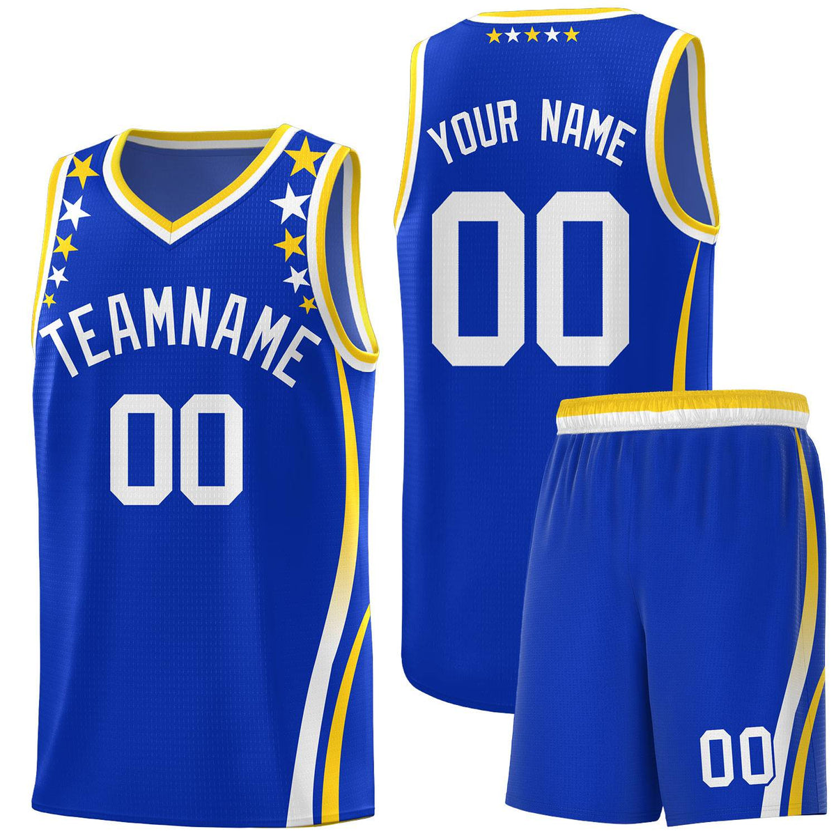 Custom Royal Shoulders Star Pattern Side Color Block Sports Uniform Basketball Jersey|KXKSHOP