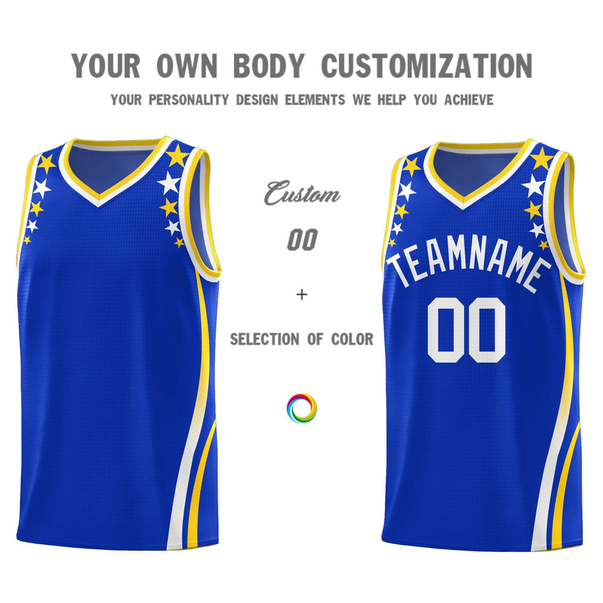 Custom Royal Shoulders Star Pattern Side Color Block Sports Uniform Basketball Jersey|KXKSHOP