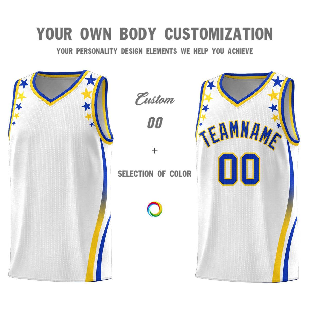 Custom White Shoulders Star Pattern Side Color Block Sports Uniform Basketball Jersey|KXKSHOP