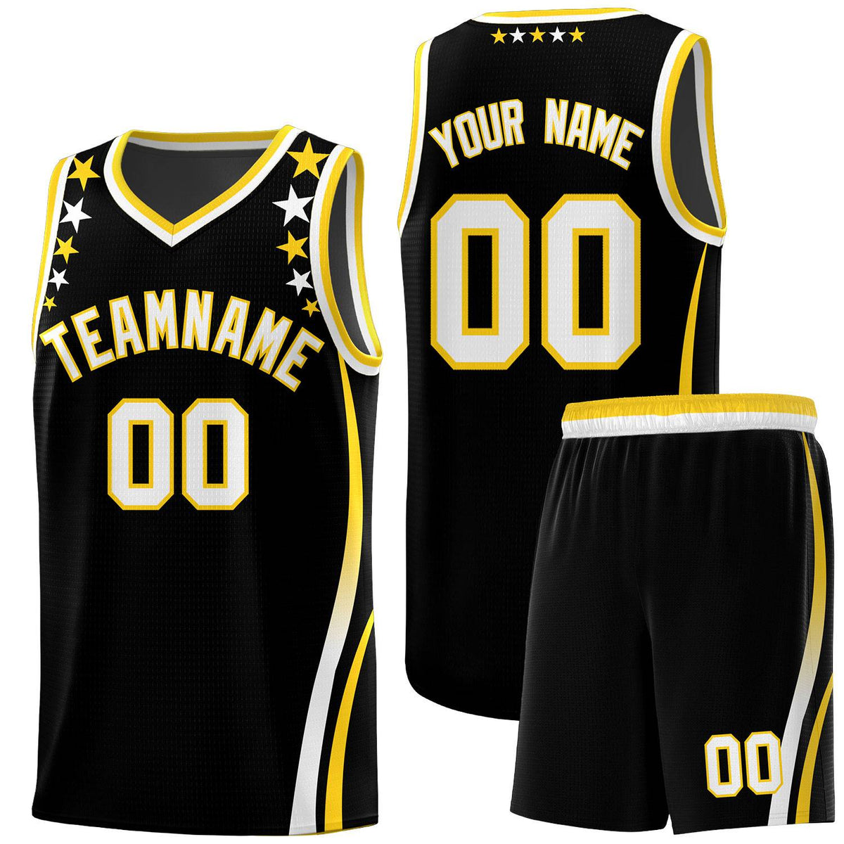 Custom Black Shoulders Star Pattern Side Color Block Sports Uniform Basketball Jersey|KXKSHOP